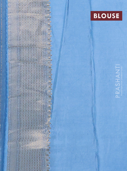 Semi mysore silk saree grey and pastel blue with allover zari woven buttas and zari woven border