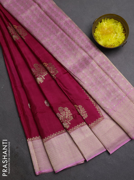 Semi mysore silk saree pink and peach pink with allover zari woven buttas and zari woven border