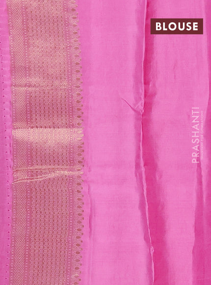 Semi mysore silk saree pink and peach pink with allover zari woven buttas and zari woven border