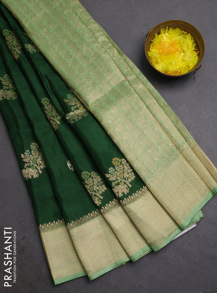 Semi mysore silk saree green and light green with allover zari woven buttas and zari woven border
