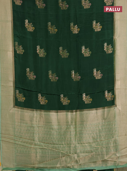 Semi mysore silk saree green and light green with allover zari woven buttas and zari woven border