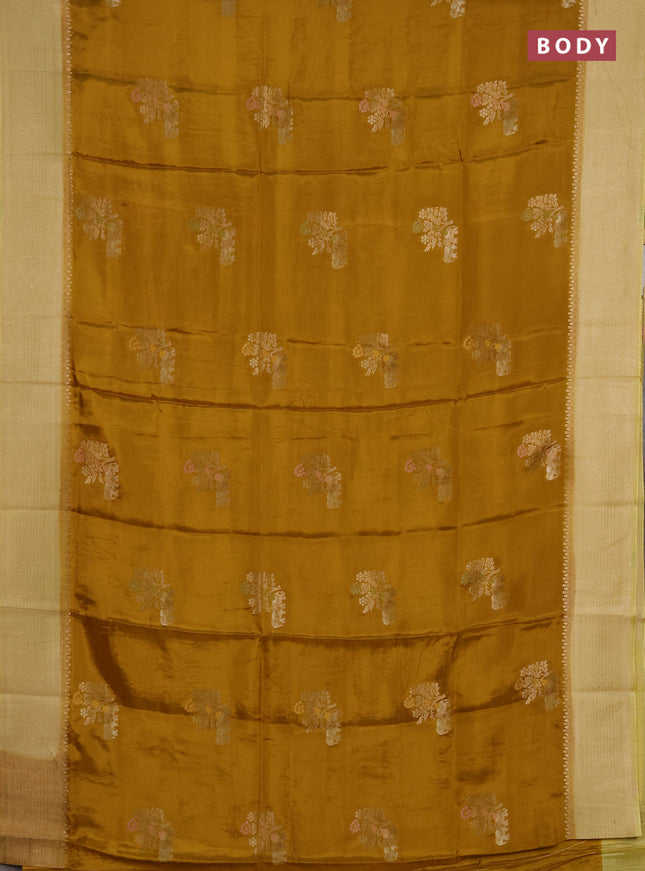 Semi mysore silk saree mustard yellow and pale yellow with allover zari woven buttas and zari woven border