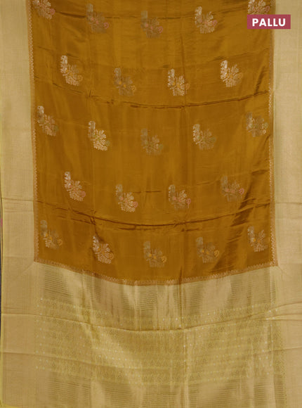 Semi mysore silk saree mustard yellow and pale yellow with allover zari woven buttas and zari woven border