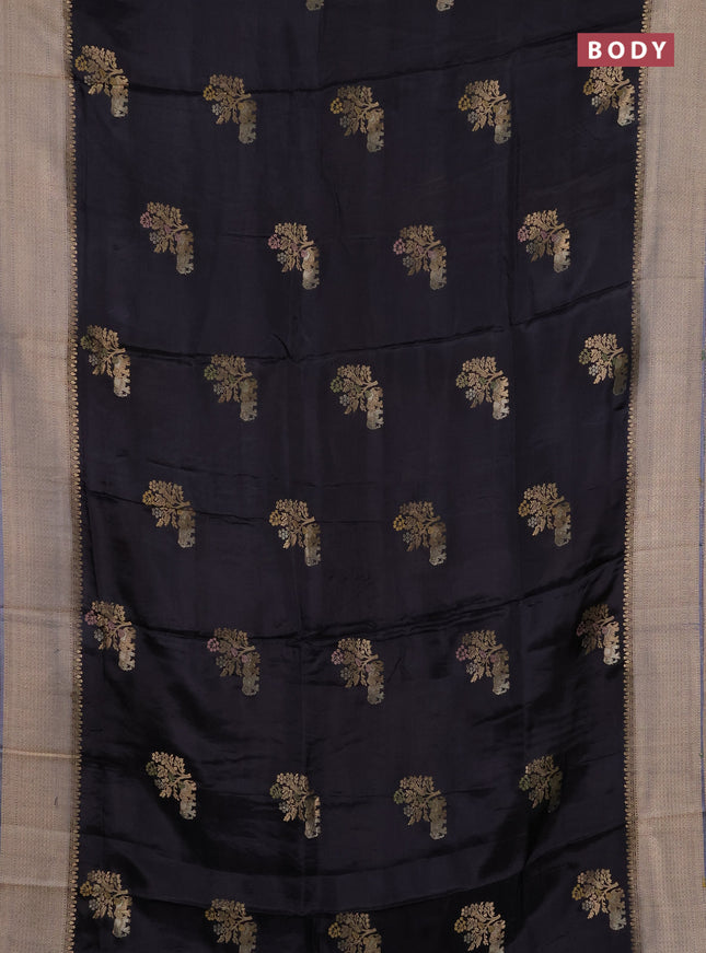 Semi mysore silk saree black and grey with allover zari woven buttas and zari woven border