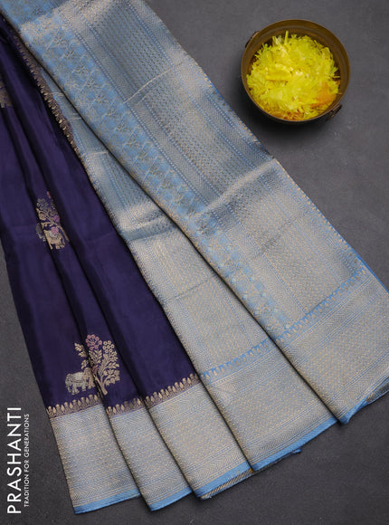 Semi mysore silk saree grey and pastel blue with allover zari woven buttas and zari woven border
