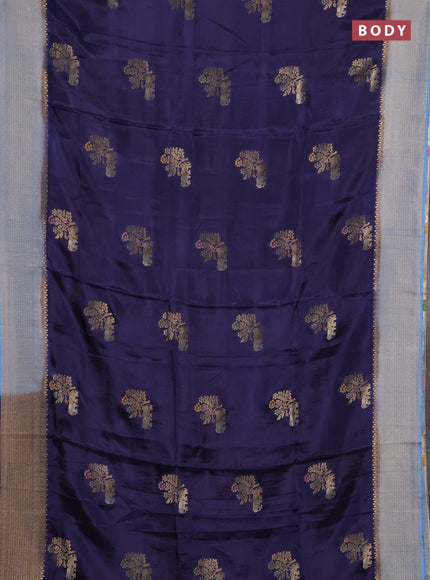 Semi mysore silk saree grey and pastel blue with allover zari woven buttas and zari woven border