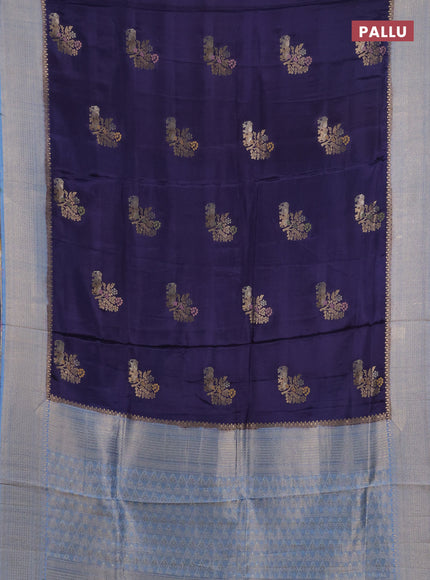 Semi mysore silk saree grey and pastel blue with allover zari woven buttas and zari woven border
