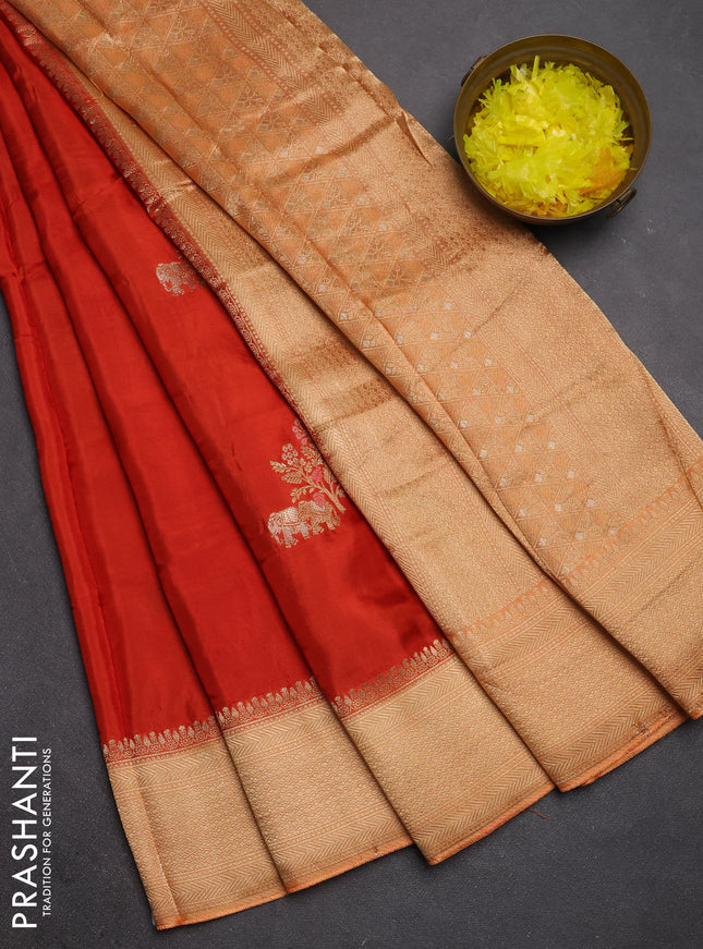 Semi mysore silk saree orange with allover zari woven buttas and zari woven border