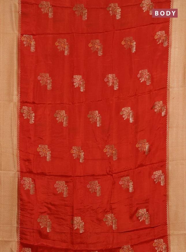 Semi mysore silk saree orange with allover zari woven buttas and zari woven border