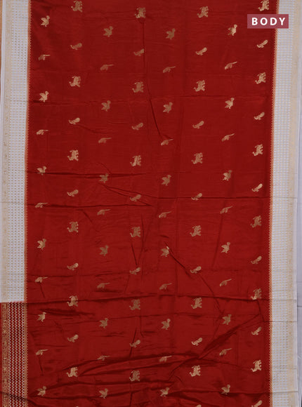 Semi mysore silk saree maroon and cream with allover zari woven buttas and zari woven border