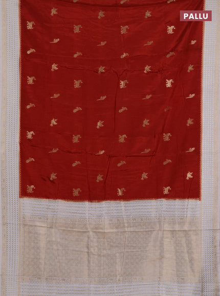 Semi mysore silk saree maroon and cream with allover zari woven buttas and zari woven border