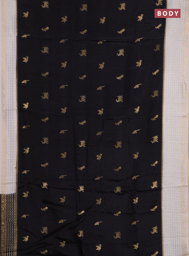 Semi mysore silk saree black and cream with allover zari woven buttas and zari woven border