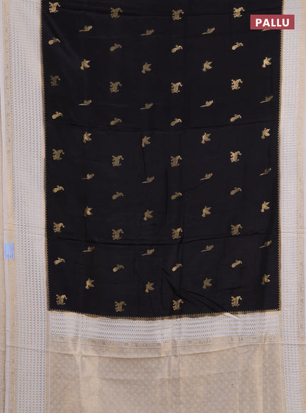 Semi mysore silk saree black and cream with allover zari woven buttas and zari woven border