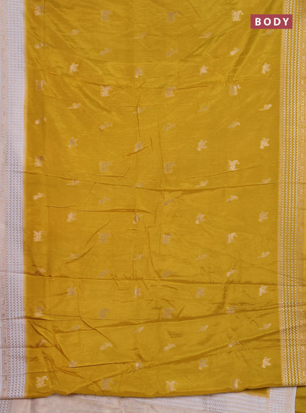 Semi mysore silk saree mustard yellow and cream with allover zari woven buttas and zari woven border