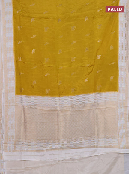 Semi mysore silk saree mustard yellow and cream with allover zari woven buttas and zari woven border