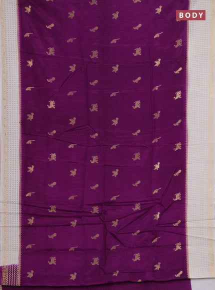 Semi mysore silk saree purple and cream with allover zari woven buttas and zari woven border