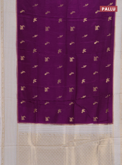 Semi mysore silk saree purple and cream with allover zari woven buttas and zari woven border