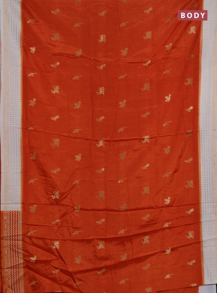 Semi mysore silk saree rust shade and cream with allover zari woven buttas and zari woven border