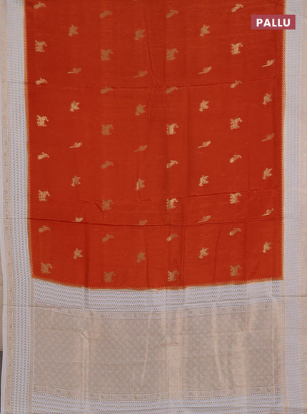 Semi mysore silk saree rust shade and cream with allover zari woven buttas and zari woven border