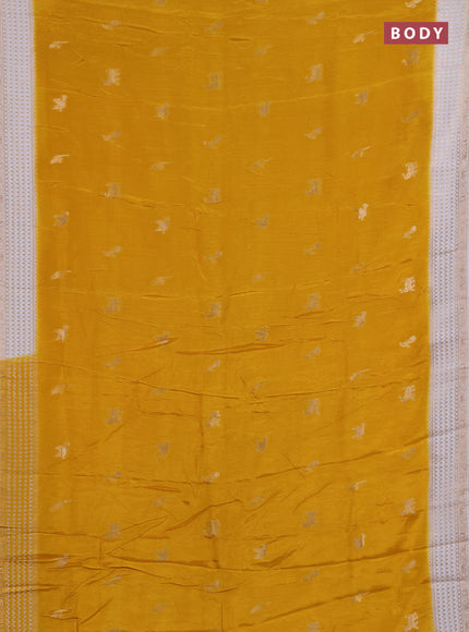 Semi mysore silk saree mustard yellow and cream with allover zari woven buttas and zari woven border
