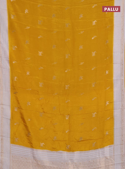 Semi mysore silk saree mustard yellow and cream with allover zari woven buttas and zari woven border