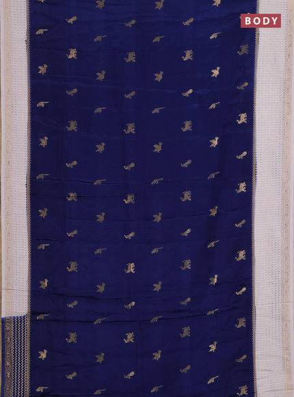 Semi mysore silk saree peacock blue and cream with allover zari woven buttas and zari woven border
