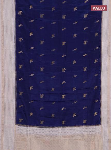 Semi mysore silk saree peacock blue and cream with allover zari woven buttas and zari woven border