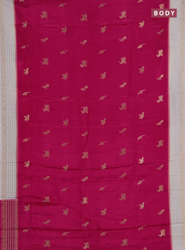 Semi mysore silk saree pink and cream with allover zari woven buttas and zari woven border