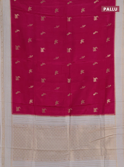 Semi mysore silk saree pink and cream with allover zari woven buttas and zari woven border