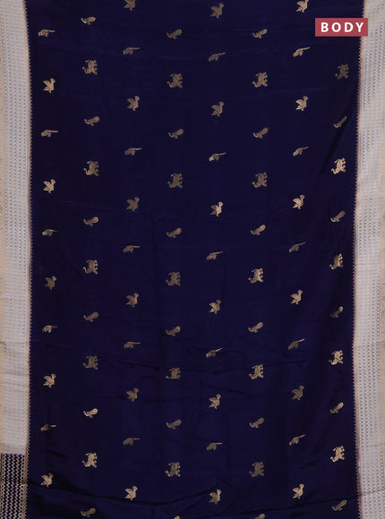 Semi mysore silk saree navy blue and cream with allover zari woven buttas and zari woven border