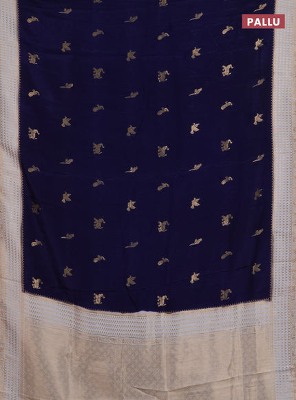 Semi mysore silk saree navy blue and cream with allover zari woven buttas and zari woven border