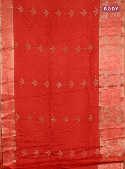 Semi mysore silk saree red and orange with allover self emboss & zari woven buttas and long zari woven border