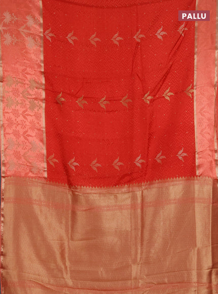 Semi mysore silk saree red and orange with allover self emboss & zari woven buttas and long zari woven border