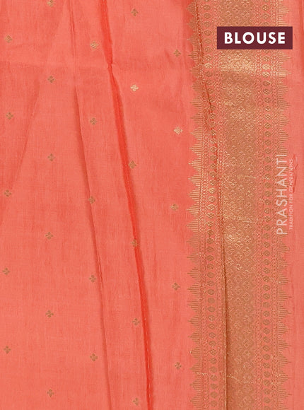 Semi mysore silk saree red and orange with allover self emboss & zari woven buttas and long zari woven border