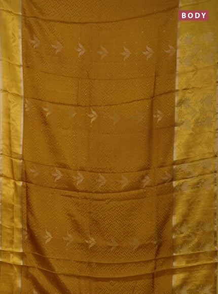 Semi mysore silk saree mustard yellow and yellow with allover self emboss & zari woven buttas and long zari woven border