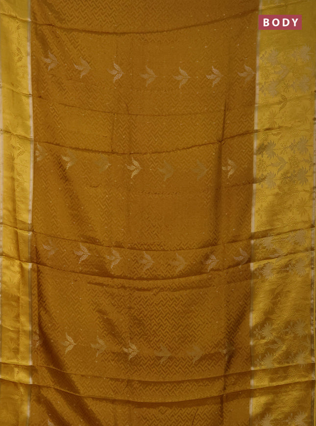 Semi mysore silk saree mustard yellow and yellow with allover self emboss & zari woven buttas and long zari woven border