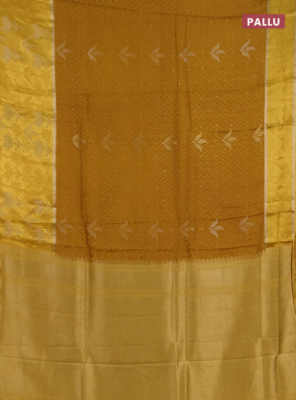 Semi mysore silk saree mustard yellow and yellow with allover self emboss & zari woven buttas and long zari woven border