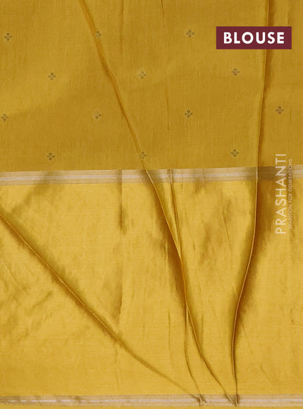 Semi mysore silk saree mustard yellow and yellow with allover self emboss & zari woven buttas and long zari woven border