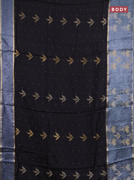 Semi mysore silk saree black and grey with allover self emboss & zari woven buttas and long zari woven border
