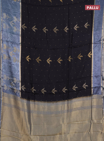 Semi mysore silk saree black and grey with allover self emboss & zari woven buttas and long zari woven border