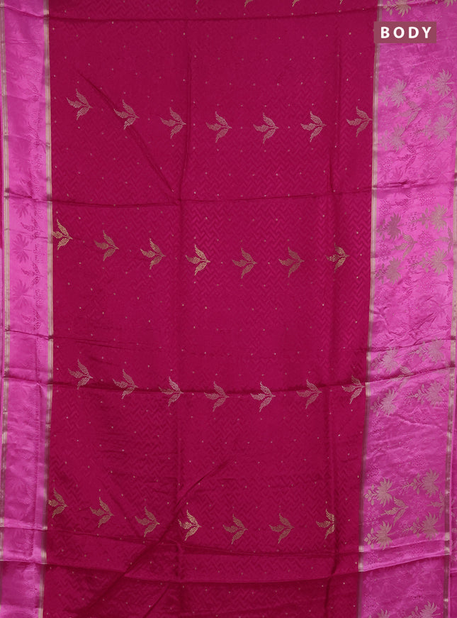 Semi mysore silk saree pink and candy pink with allover self emboss & zari woven buttas and long zari woven border