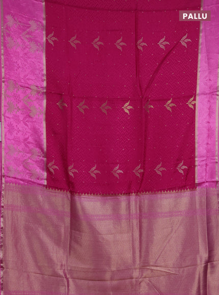 Semi mysore silk saree pink and candy pink with allover self emboss & zari woven buttas and long zari woven border