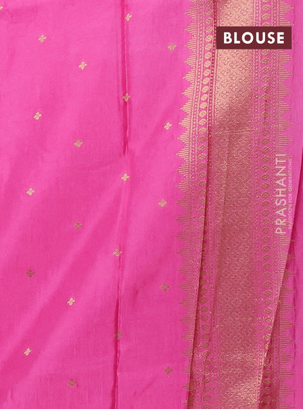Semi mysore silk saree pink and candy pink with allover self emboss & zari woven buttas and long zari woven border