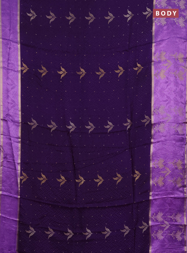 Semi mysore silk saree violet and lavender with allover self emboss & zari woven buttas and long zari woven border