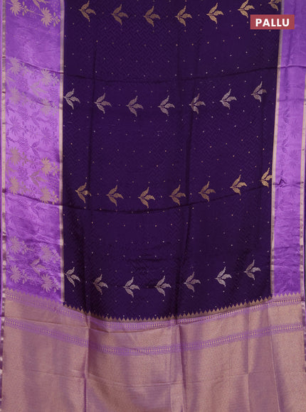 Semi mysore silk saree violet and lavender with allover self emboss & zari woven buttas and long zari woven border