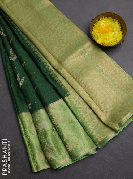 Semi mysore silk saree green and light green with allover self emboss & zari woven buttas and long zari woven border