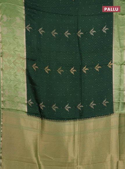 Semi mysore silk saree green and light green with allover self emboss & zari woven buttas and long zari woven border