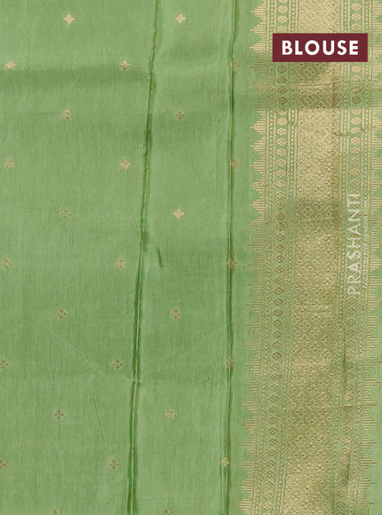 Semi mysore silk saree green and light green with allover self emboss & zari woven buttas and long zari woven border