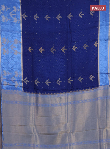 Semi mysore silk saree peacock blue and teal blue with allover self emboss & zari woven buttas and long zari woven border