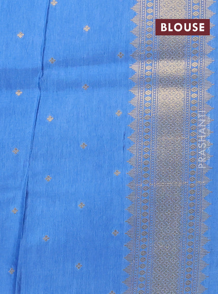Semi mysore silk saree peacock blue and teal blue with allover self emboss & zari woven buttas and long zari woven border